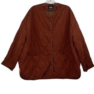 Zara Quilted Puffer blogger favorite jacket lightweight red/brown brick size M/L